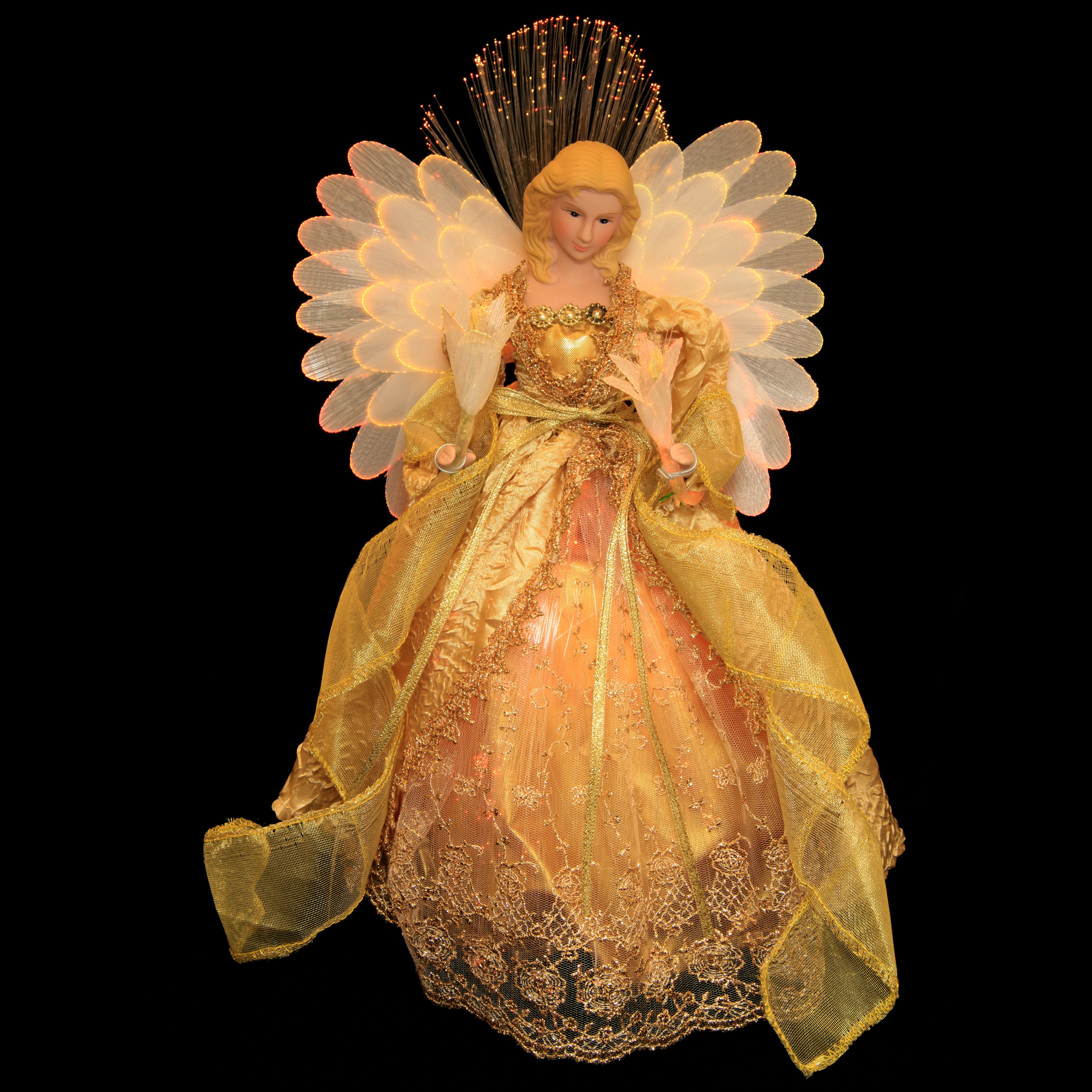 Christmas Decorations - 14" Gold Fiber Optic Angel Tree Topper