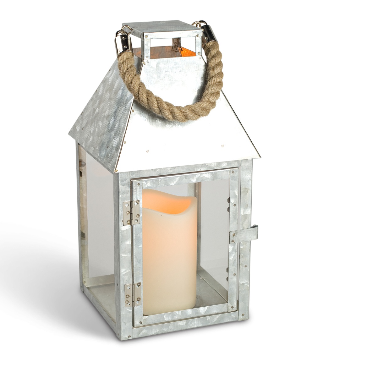 12" Galvanized Metal Candle Lantern