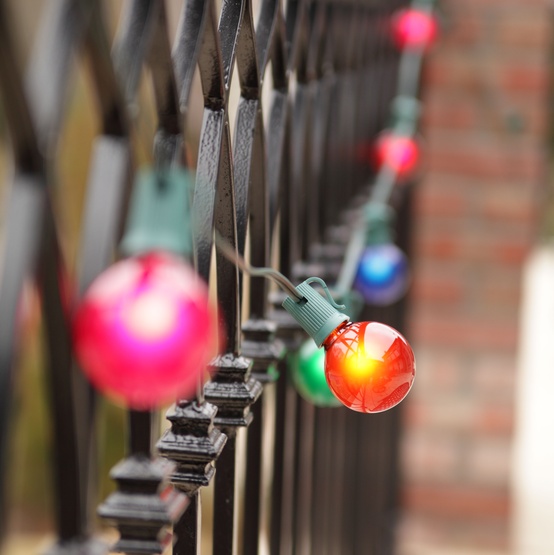 Patio Lights - Commercial Multicolor Satin Party Lights, 16 G50 E17 Bulbs Green Wire