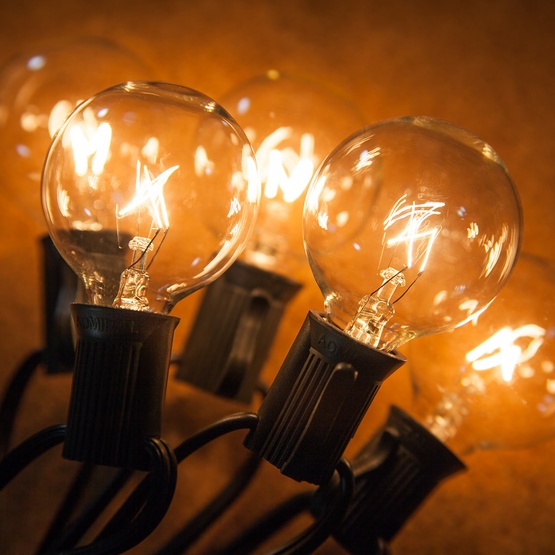 Patio Lights - Clear Globe String Lights, 33 G40 E12 Bulbs Black Wire