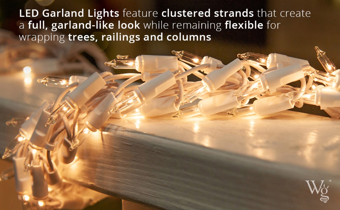 led garland lights white wire warm white on railing