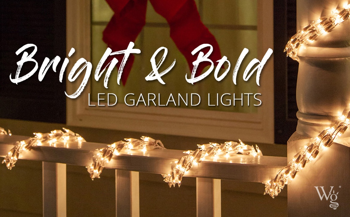 white wire warm white led garland lights on railing