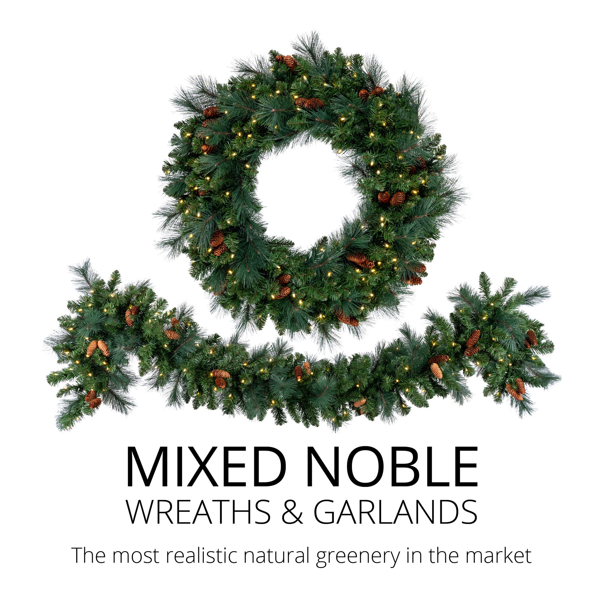 Mixed Noble Christmas LED Wreaths and Garland