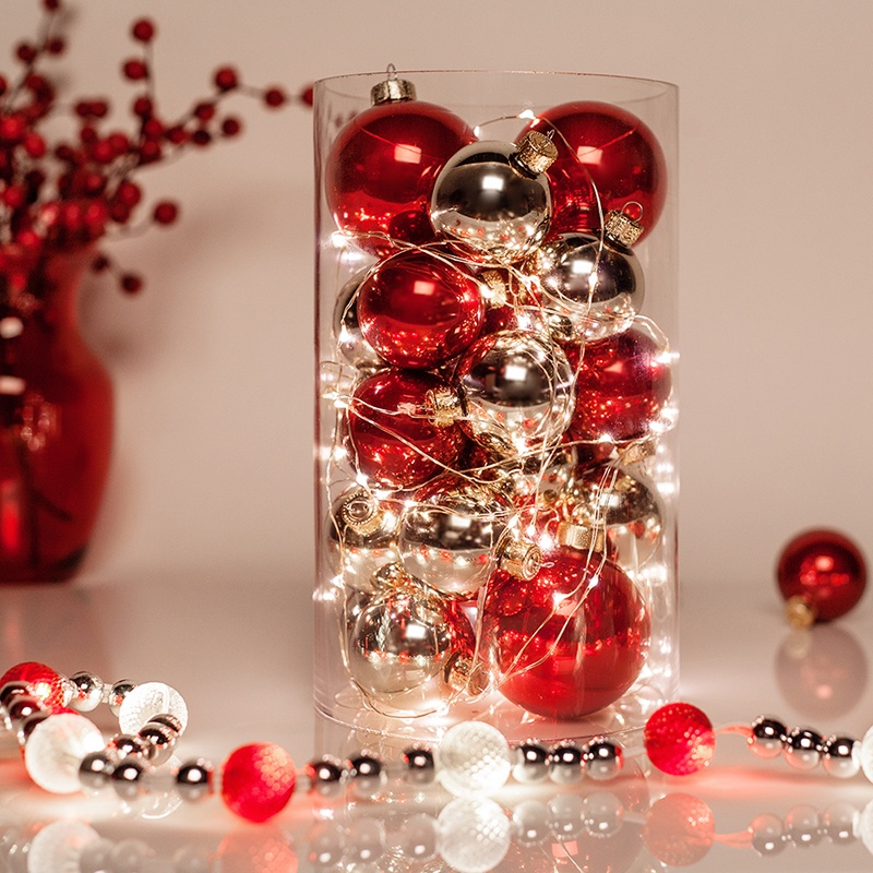 Christmas Table Centerpiece with Fairy Lights and Ornaments