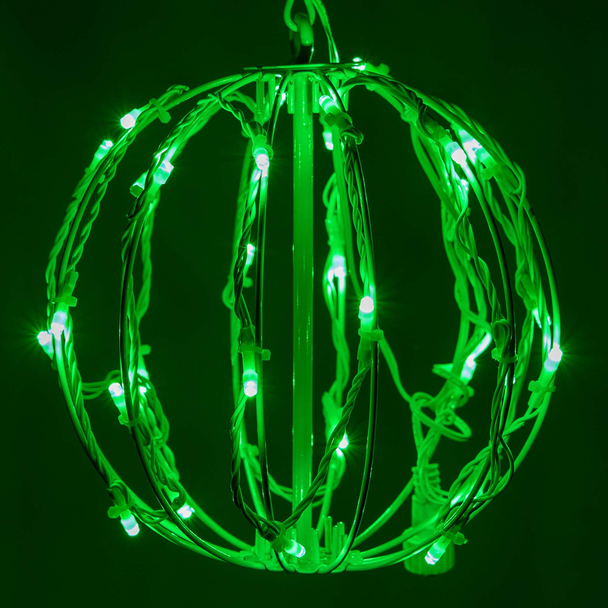 Green LED Christmas Light Ball, Fold Flat White Frame