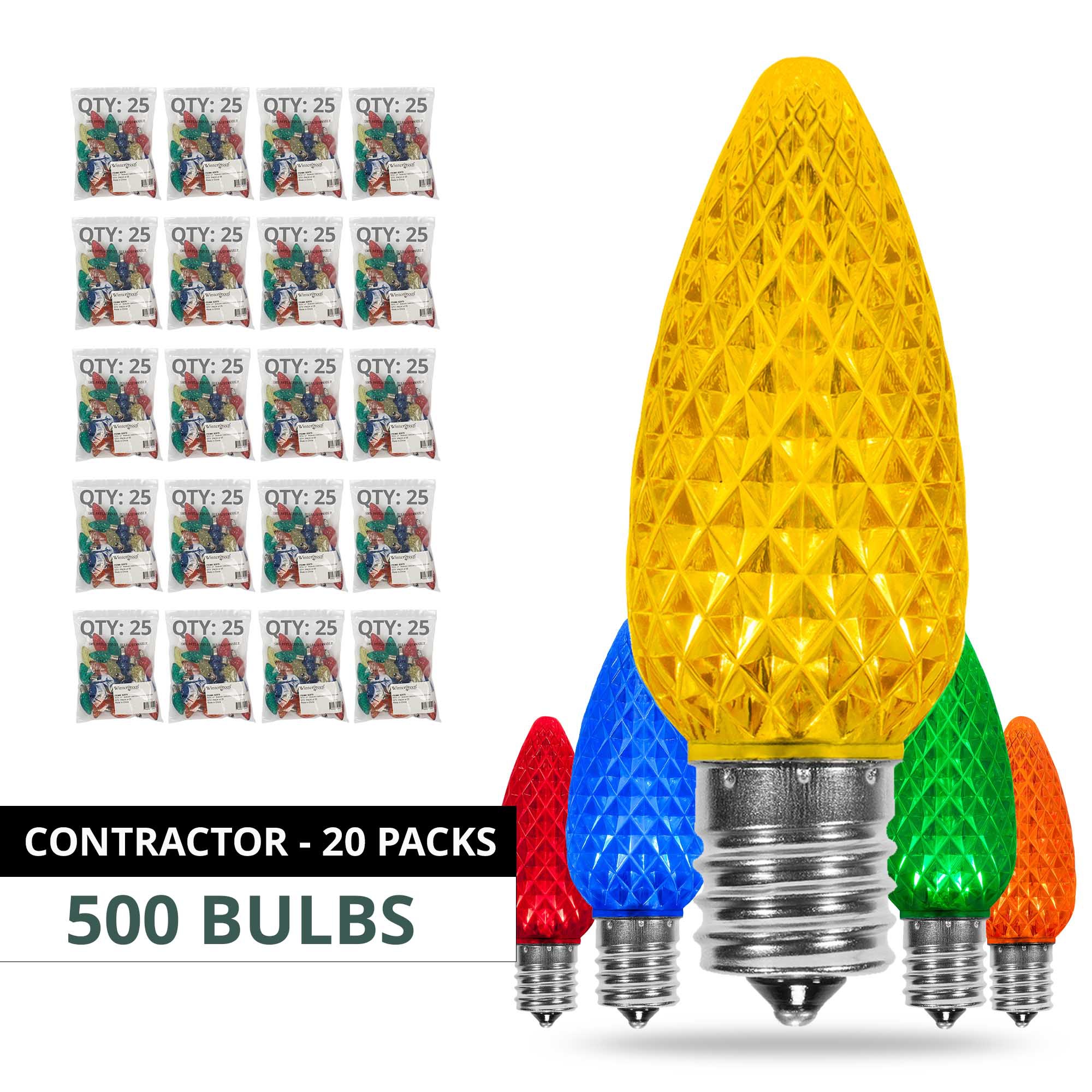 25-Pack C9 Multicolor Christmas Light Bulbs – 7W Incandescent, E17 Intermediate Base, 120V – Indoor/Outdoor Holiday Replacement Bulbs