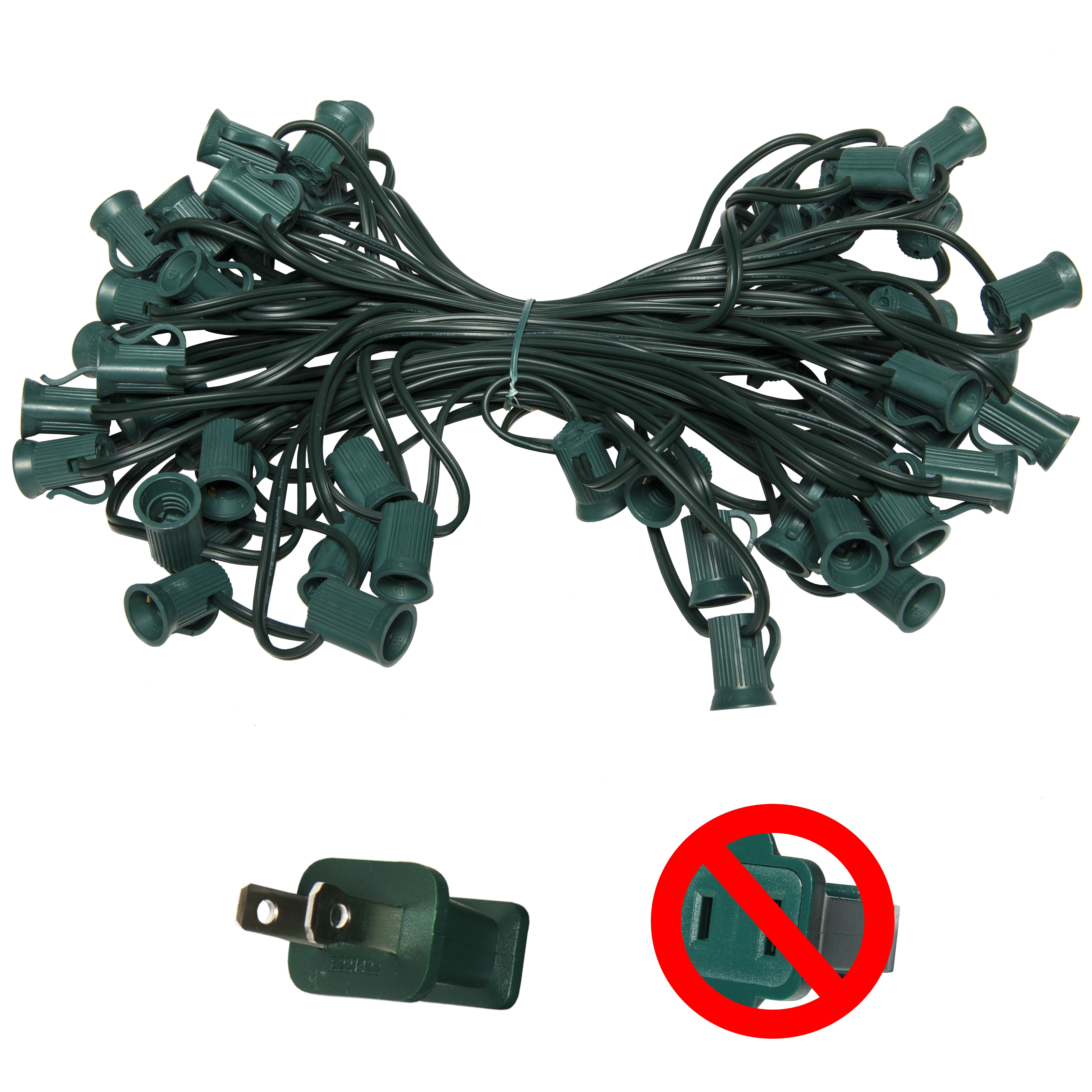 C7 Christmas Lights 50' C7 Commercial Light Stringer, SPT1 Green Wire
