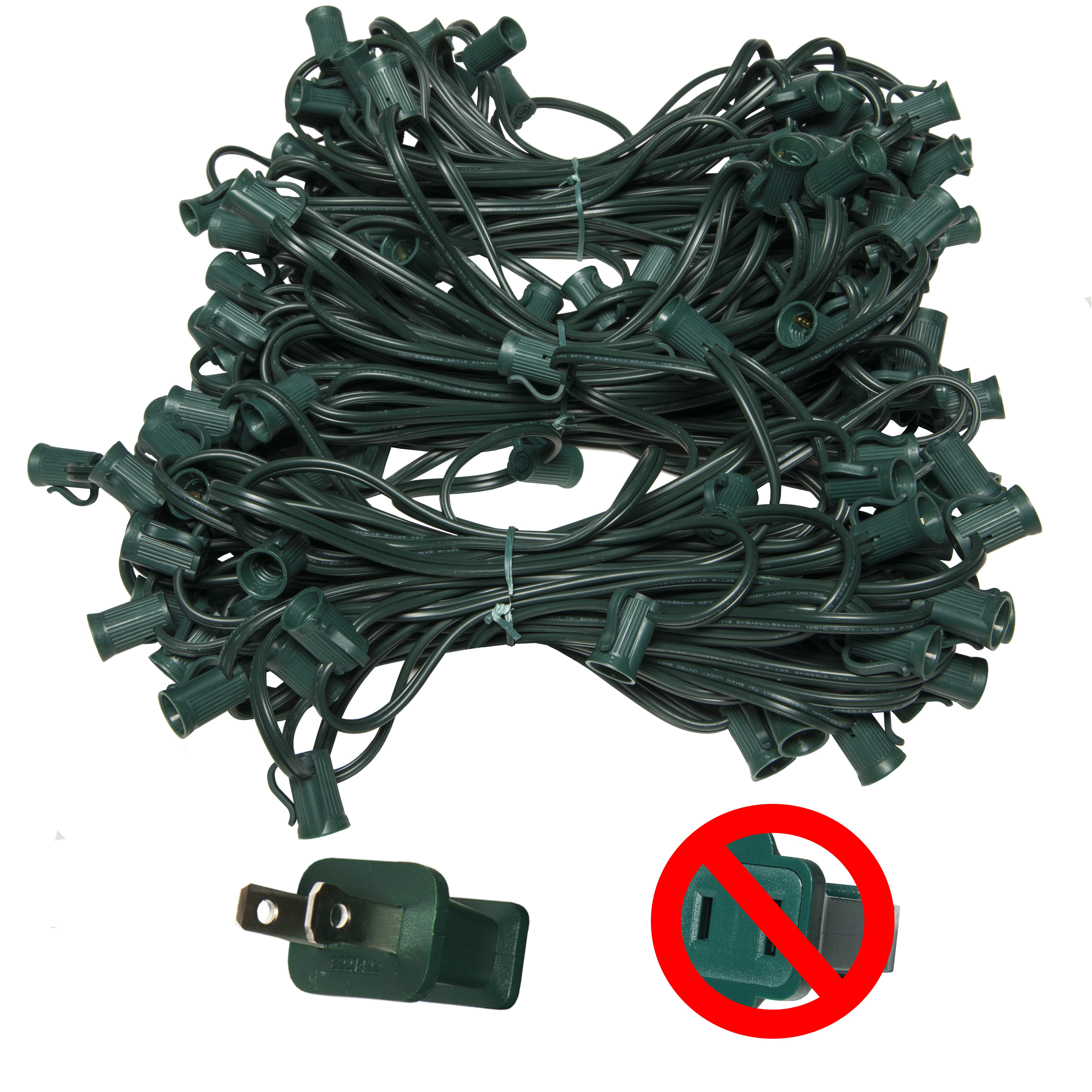 C7 Christmas Lights 150' C7 Commercial Light Stringer, SPT2 Green