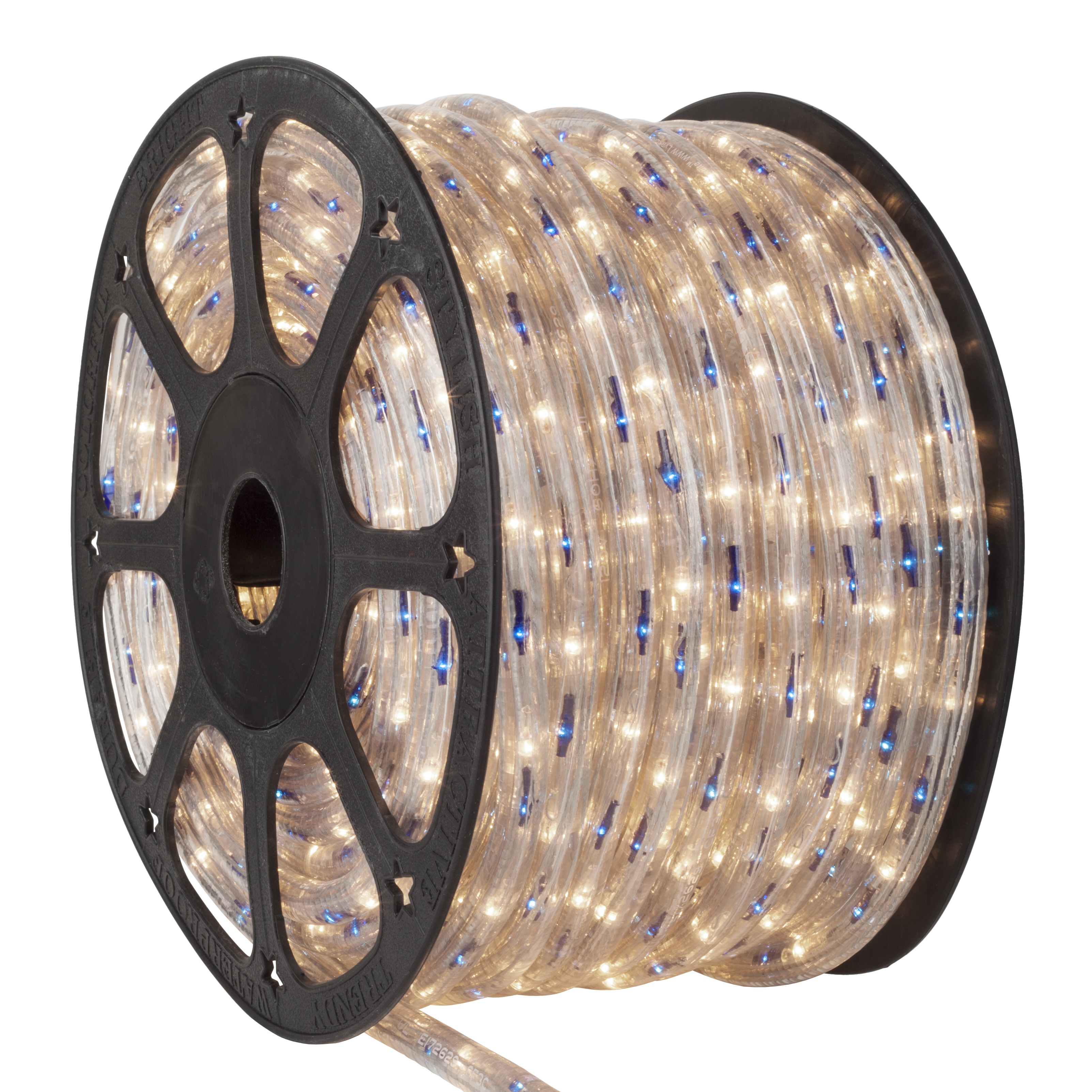 Rope Light 150' Blue, Clear Chasing Rope Light Commercial Spool, 120 Volt