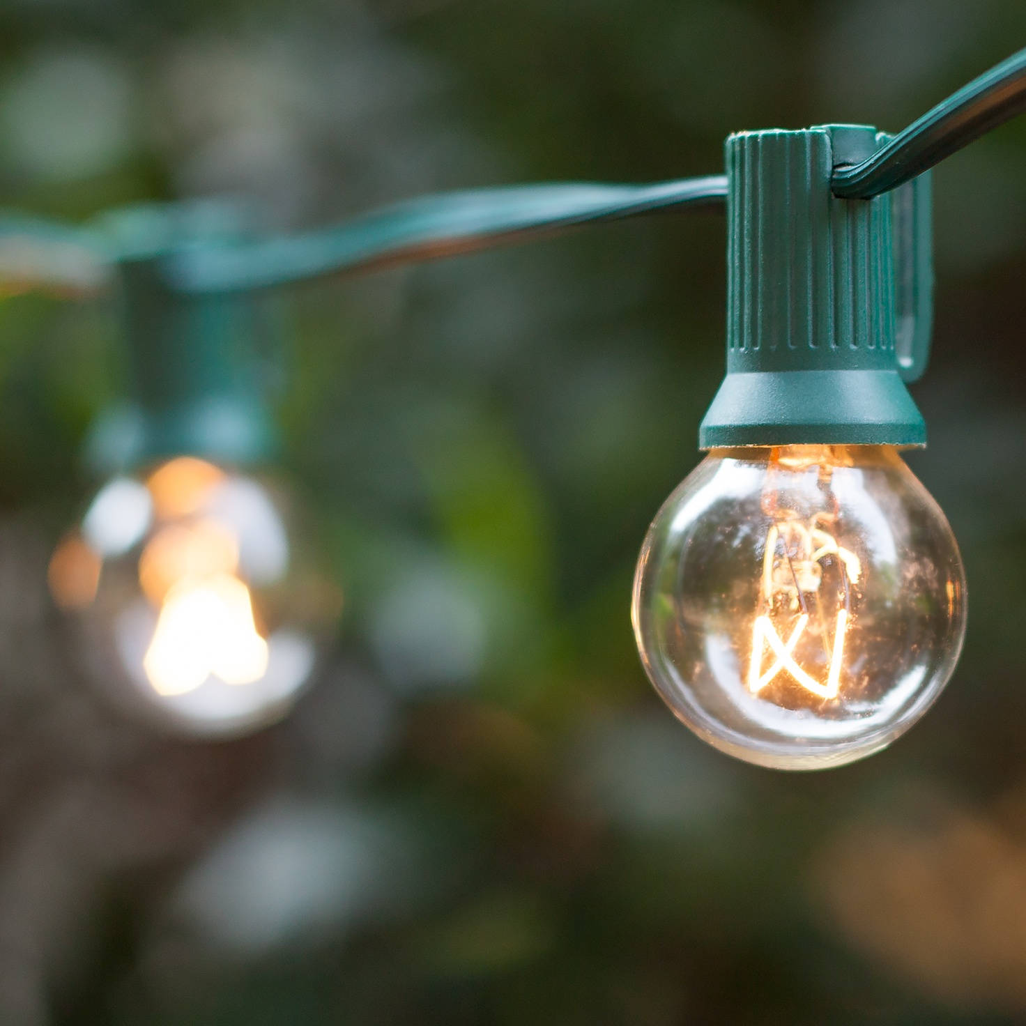 Patio Lights - Commercial Clear Globe String Lights, 33 G30 E12 Bulbs Green Wire