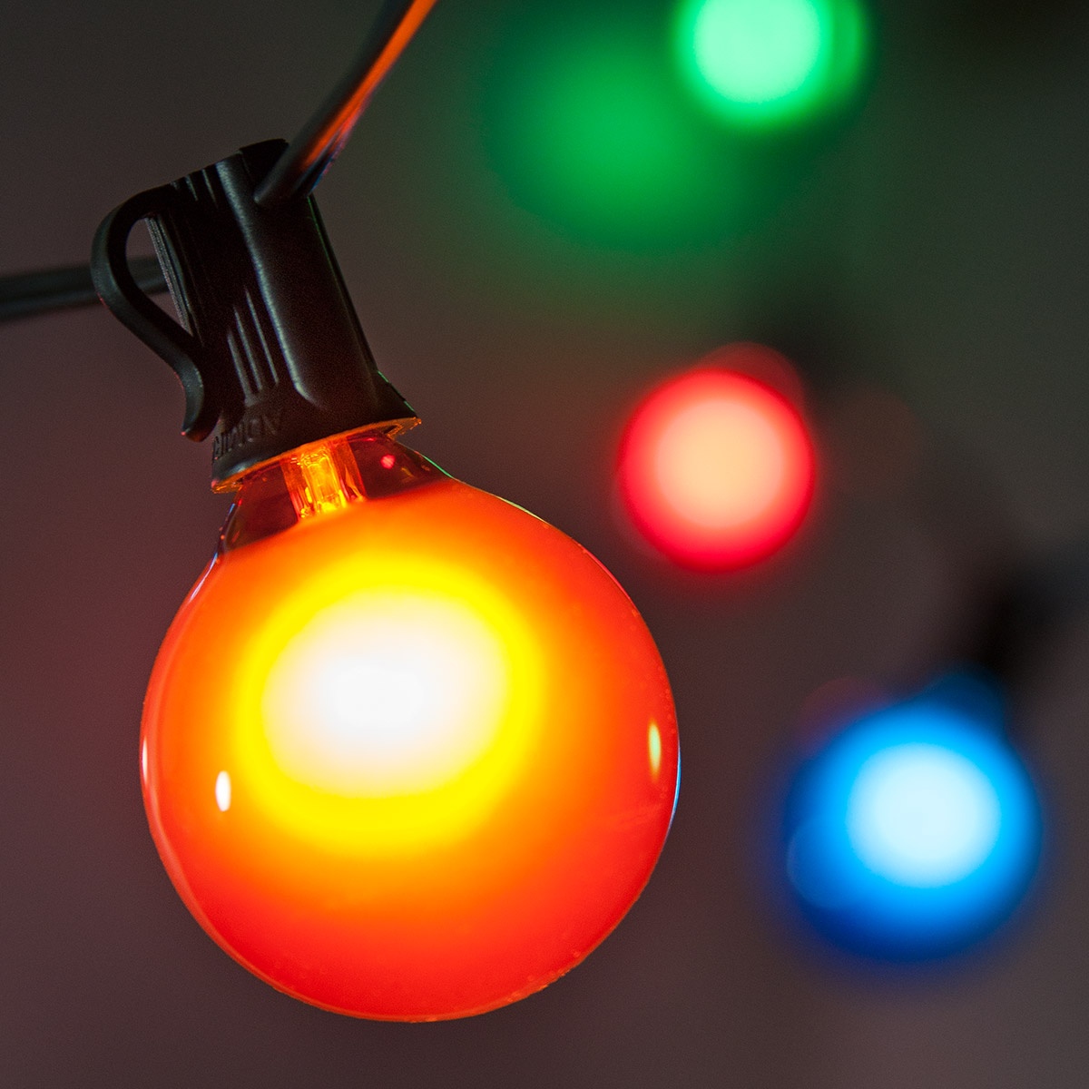 Patio Lights Multicolor Satin Party Lights, G50 Bulbs on Black Wire