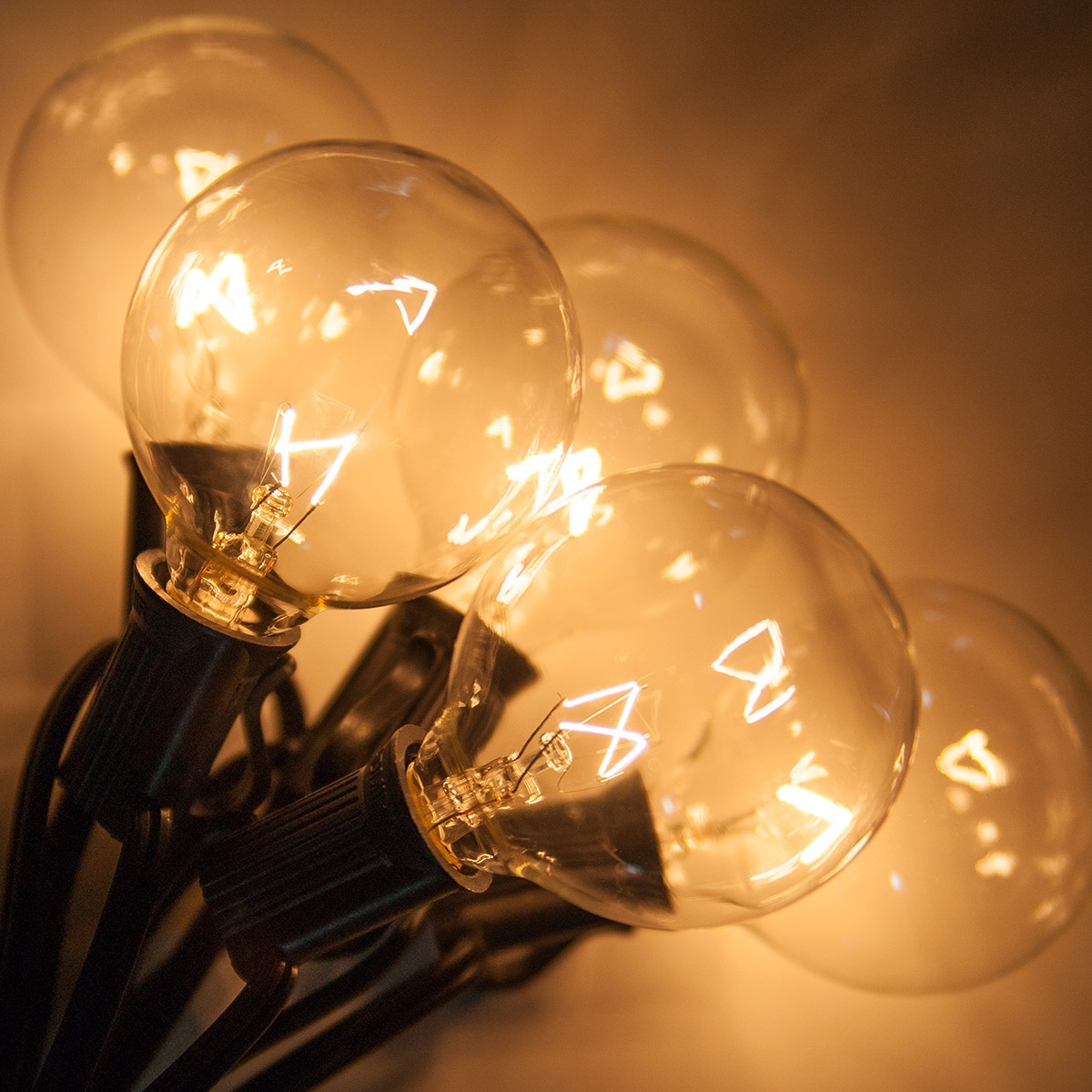 Patio Lights - Clear Globe String Lights, 33 G50 E12 Bulbs Black Wire