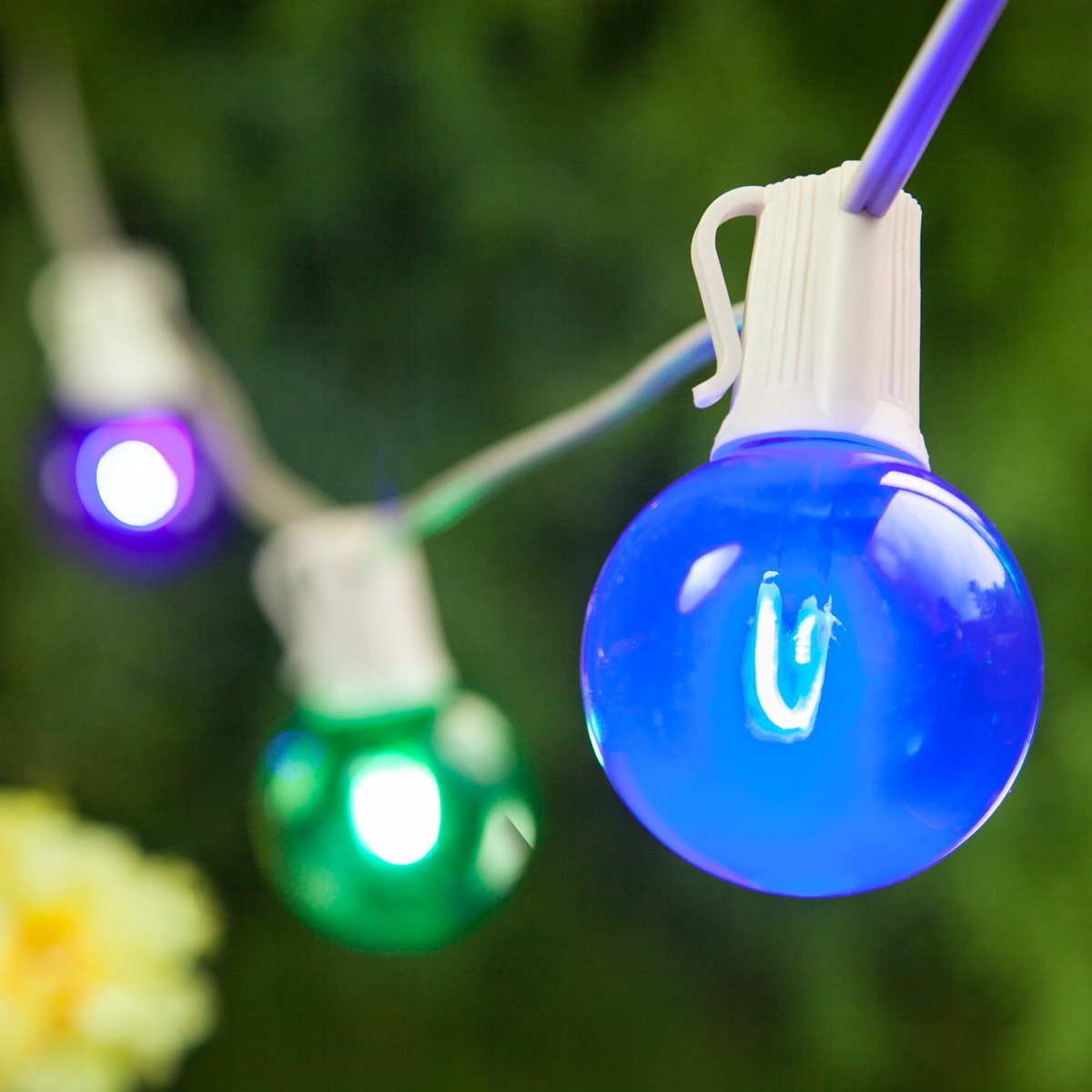 Patio Lights Multicolor LED Party Lights, 50 G50 E12 Bulbs White Wire