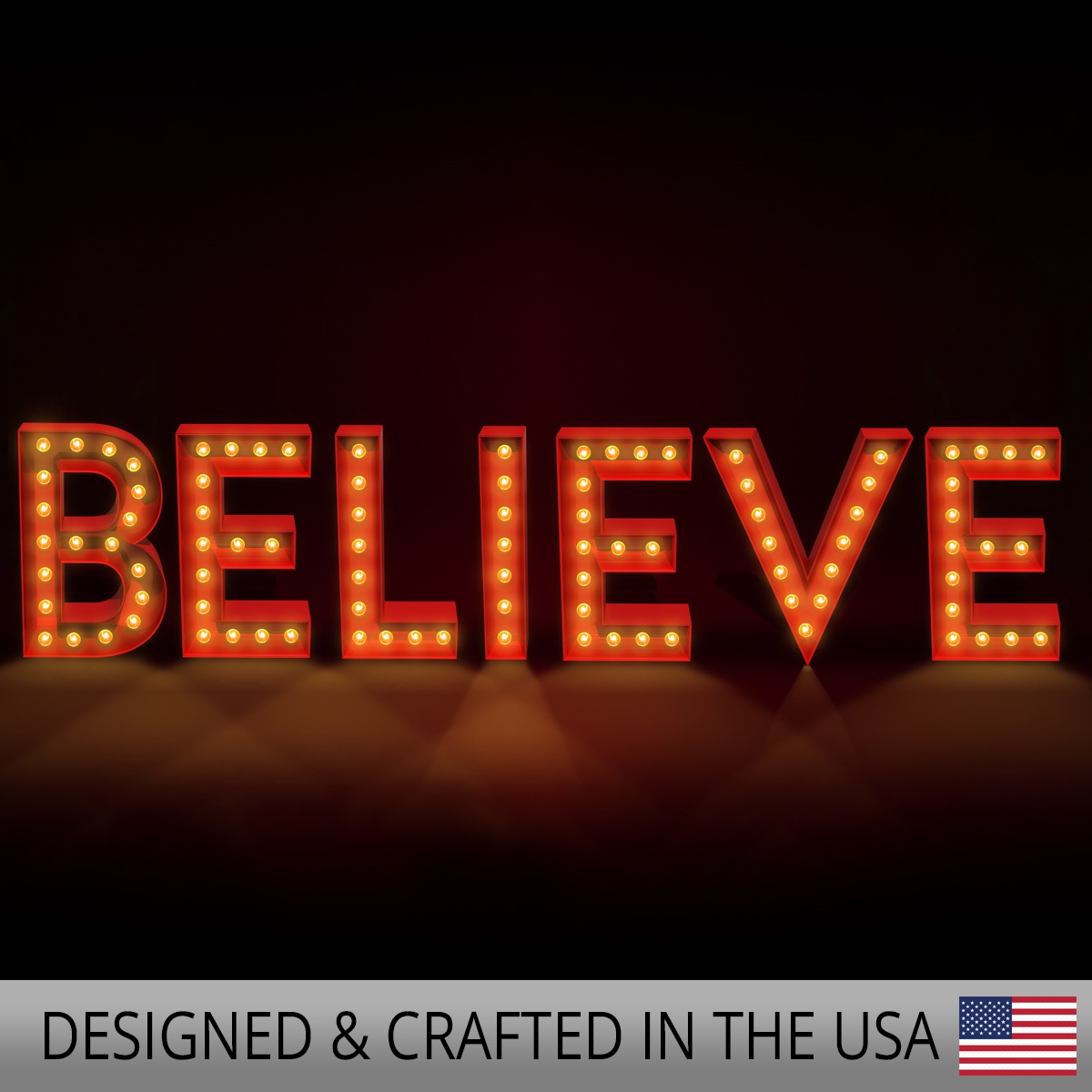 Red Believe Marquee Letters