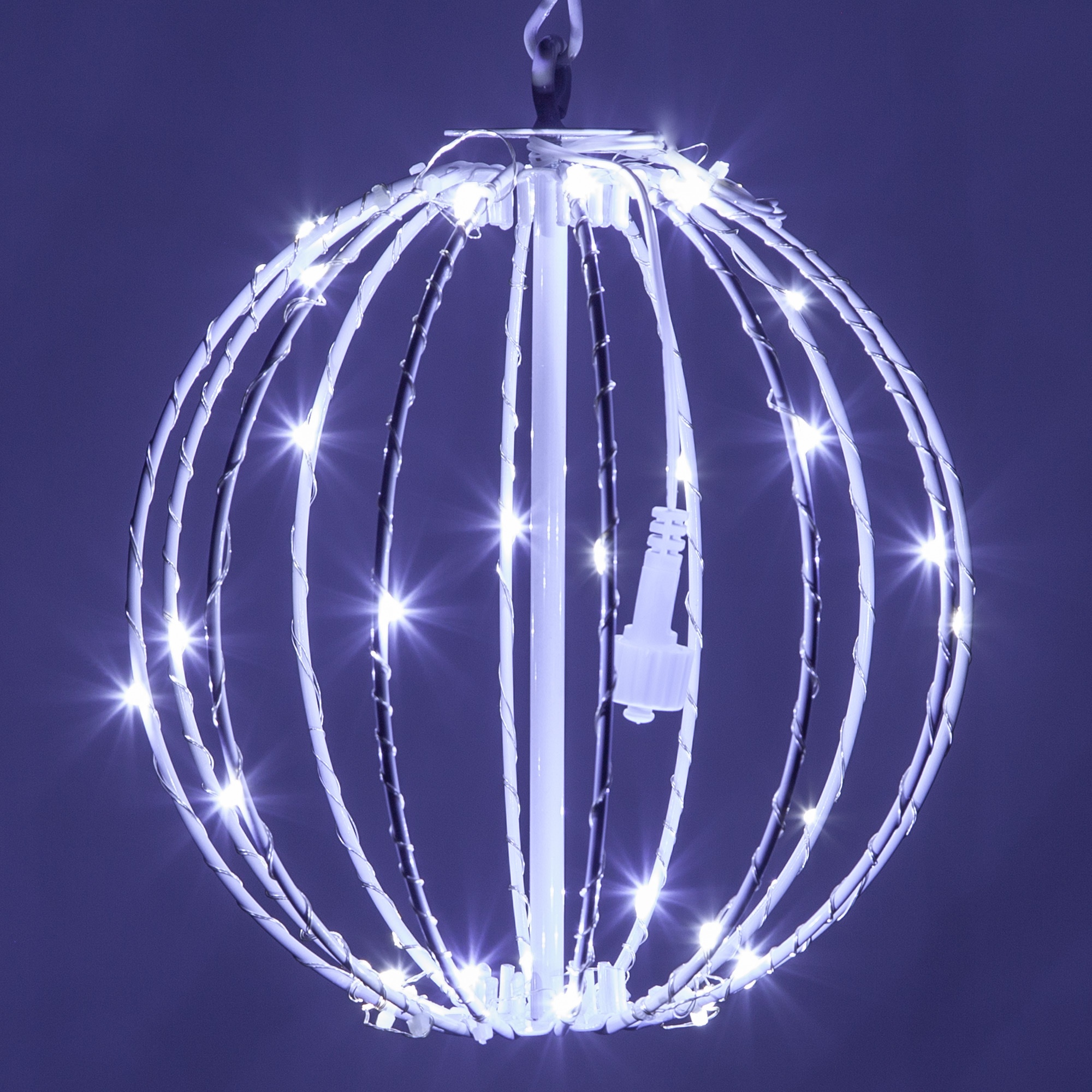 Cool White LED Fairy Christmas Light Ball, Fold Flat White Frame
