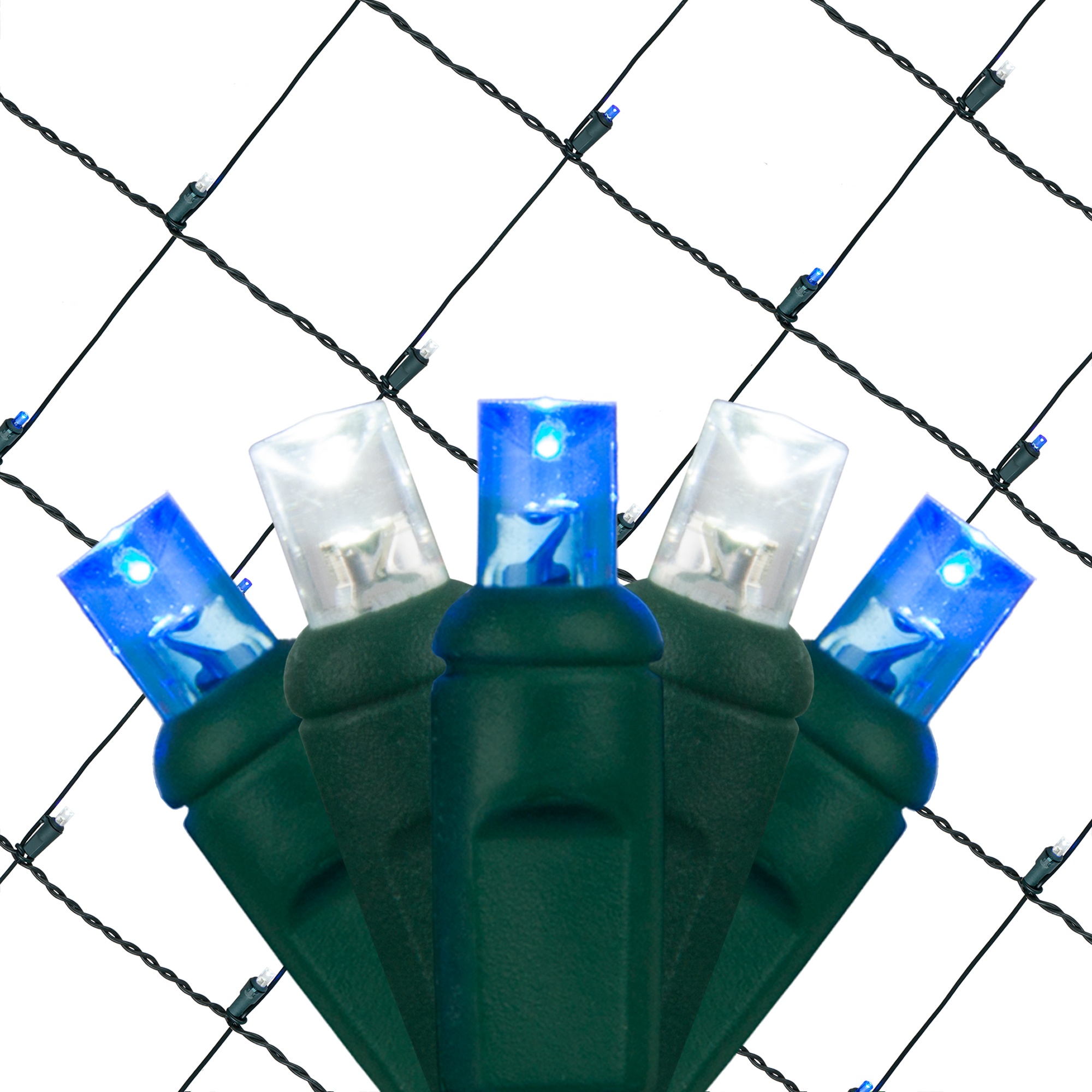 LED Net Lights 5mm 4' x 6' Blue, Cool White LED Net Lights, Green Wire