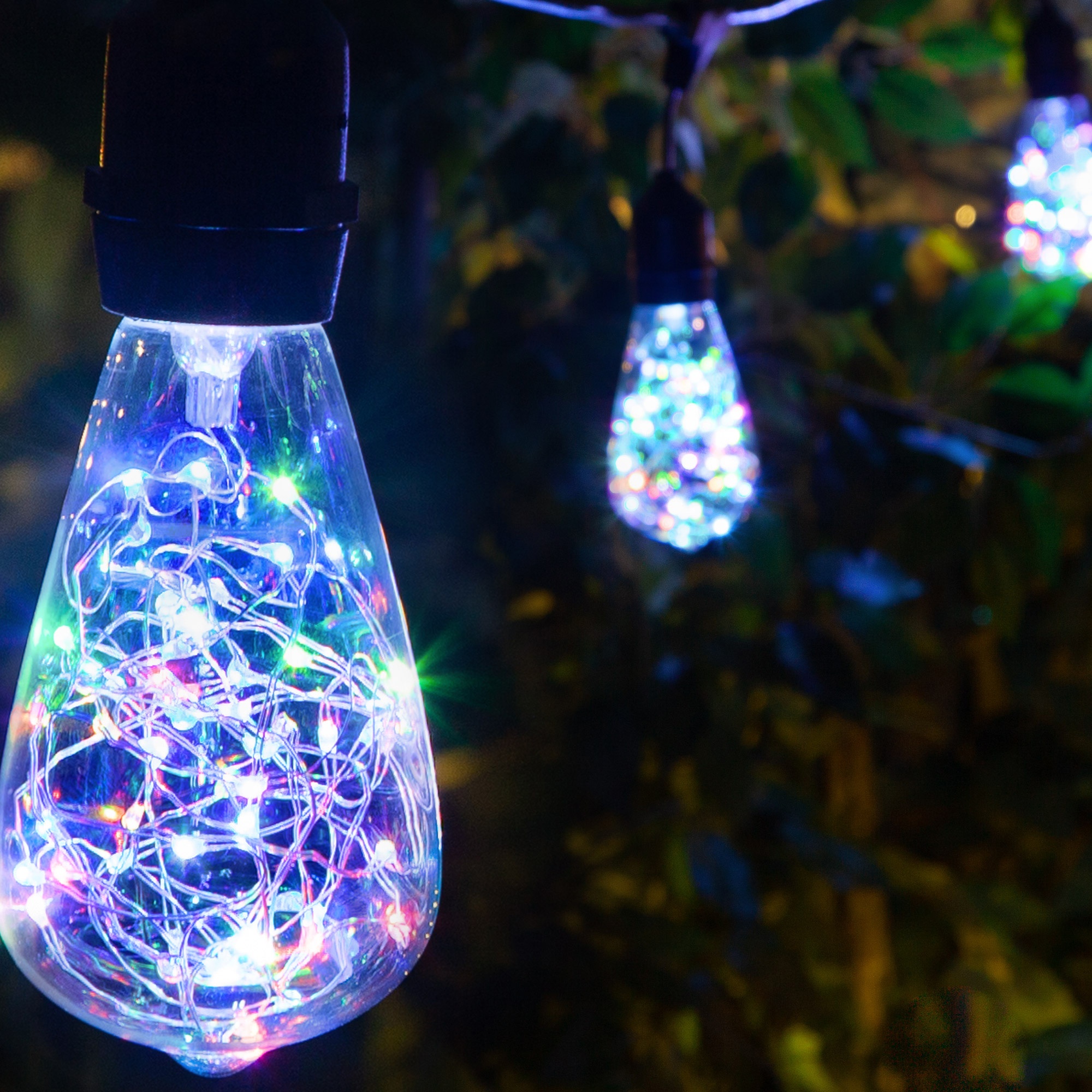 Patio Lights RGB LED Fairy Lights, ST64 Bulbs on Black Wire