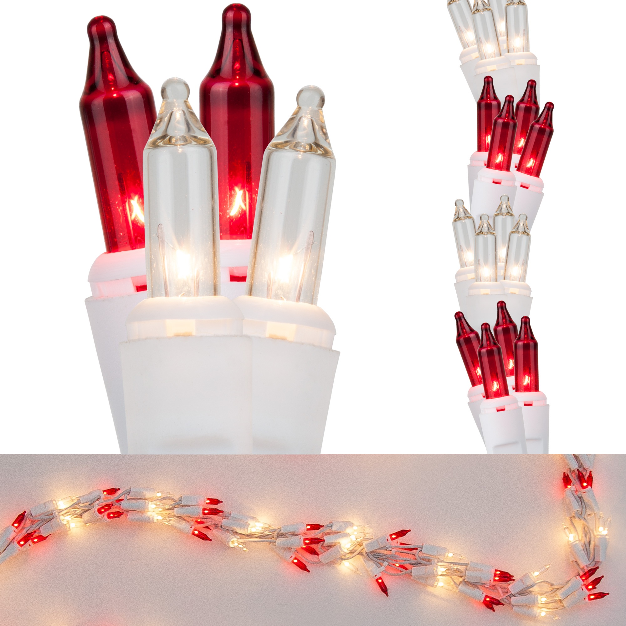 Garland Lights 18' Garland Lights, 600 Red/Clear Lights, White Wire