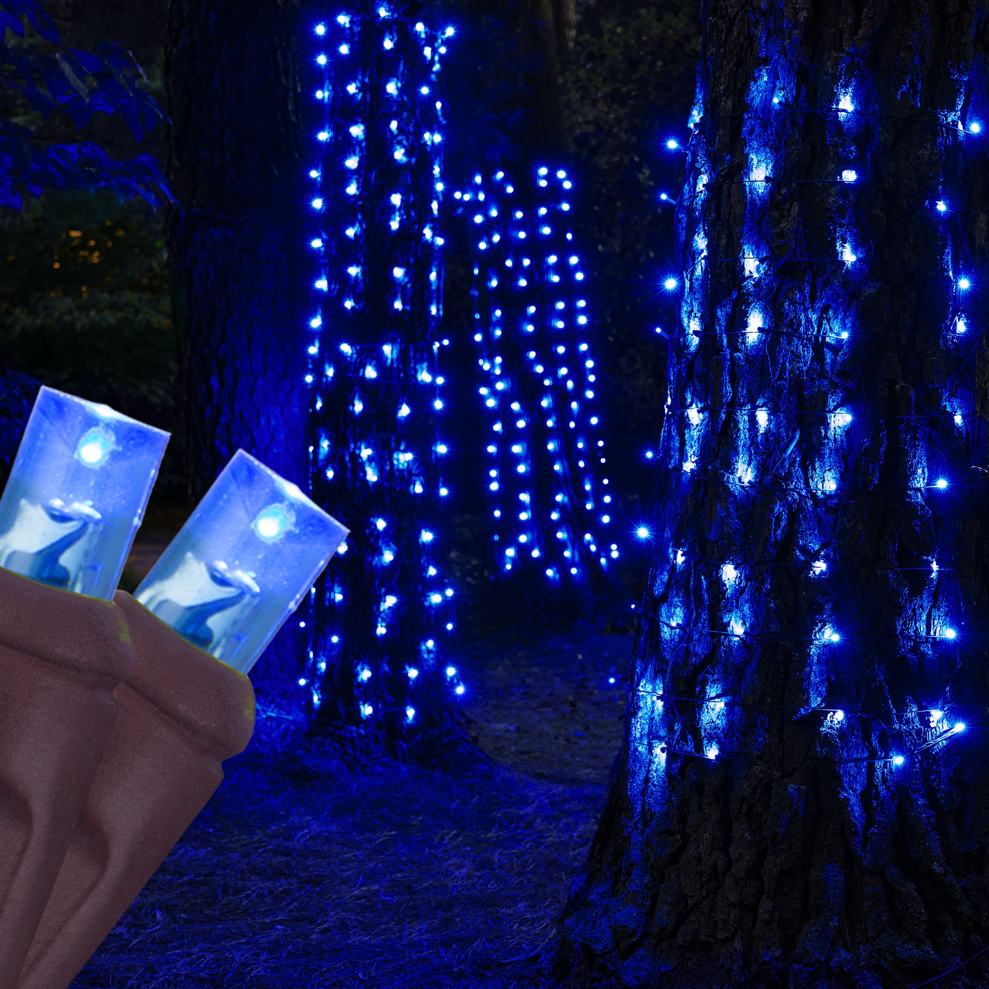 5mm Blue LED Pro Tree Wrap Lights, Brown Wire