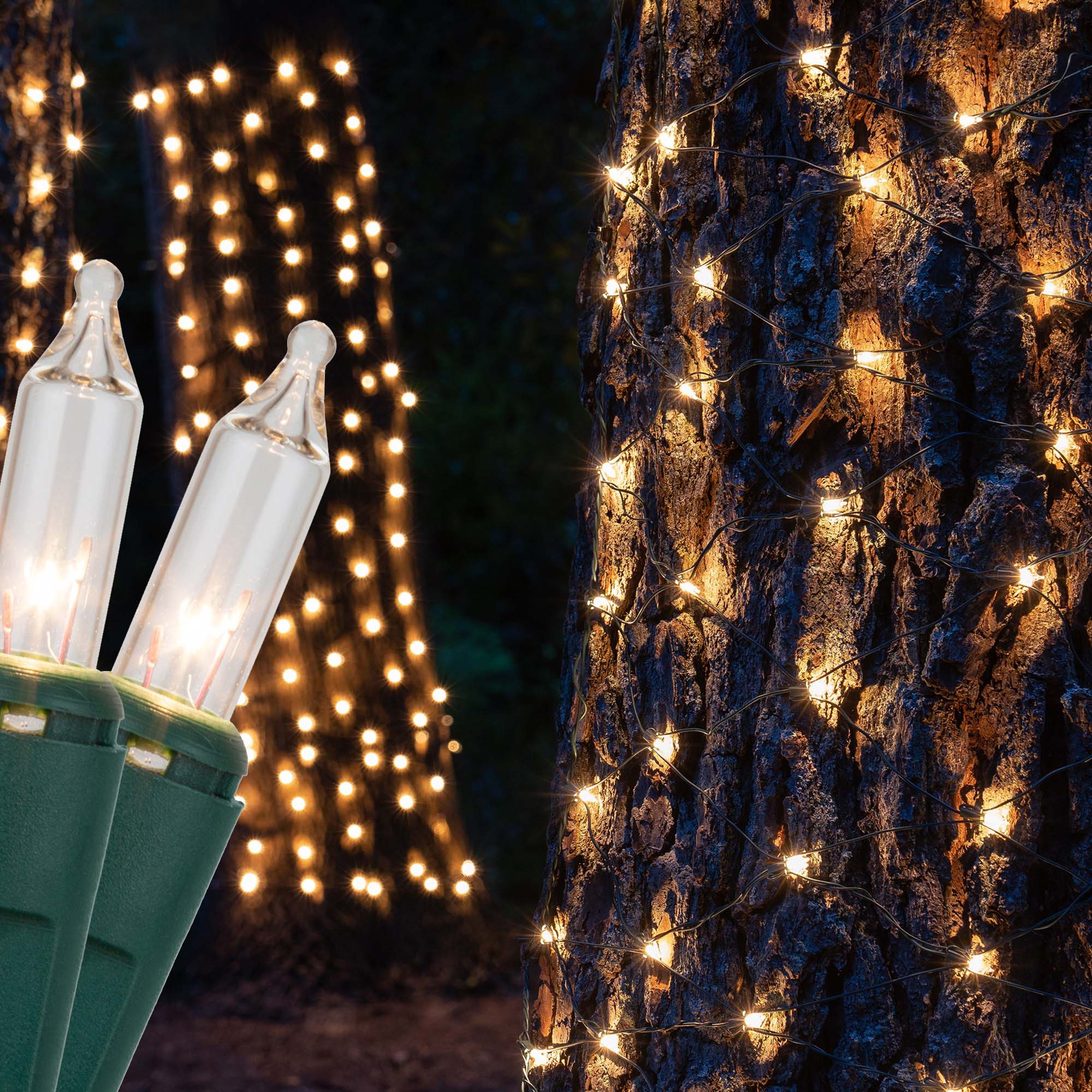 Clear Tree Wrap Lights, Green Wire