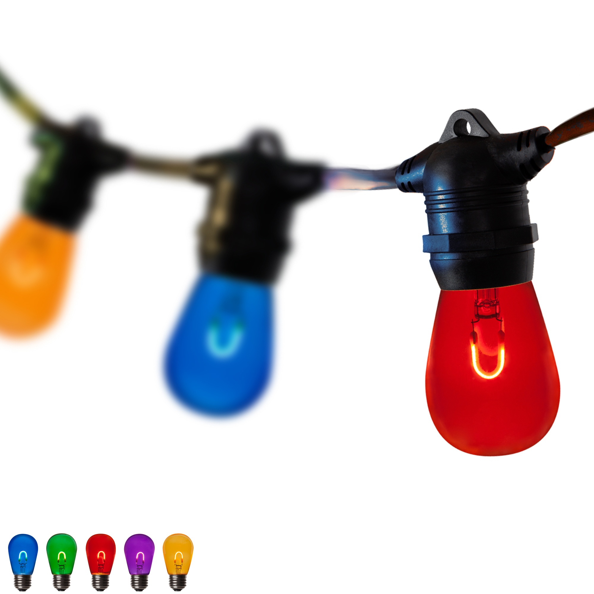 Patio Lights Multicolor FlexFilament LED Party Lights, S14 Bulbs on