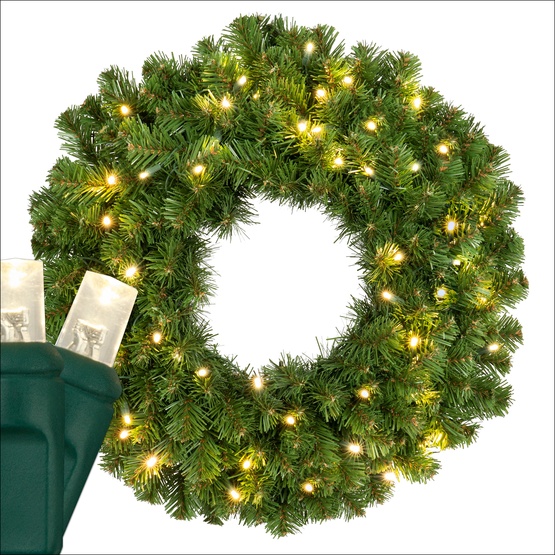 24" Pre-lit Commercial Sequoia Fir LED Christmas Wreath, 50 Warm White Lights