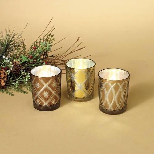Christmas Candle Holders Golden Glass Candle Holders, 3 Piece Set