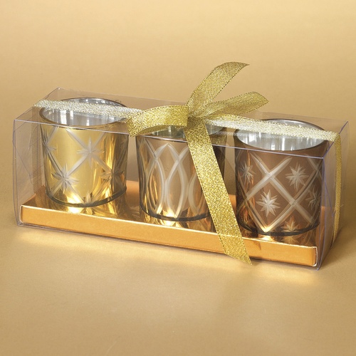 Christmas Candle Holders Golden Glass Candle Holders, 3 Piece Set