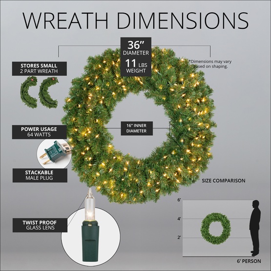36" Pre-lit Commercial Sequoia Fir Christmas Christmas Wreath, 150 Clear Lights