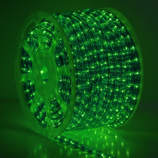 150' Green Rope Light, 2 Wire 1/2", 120 Volt