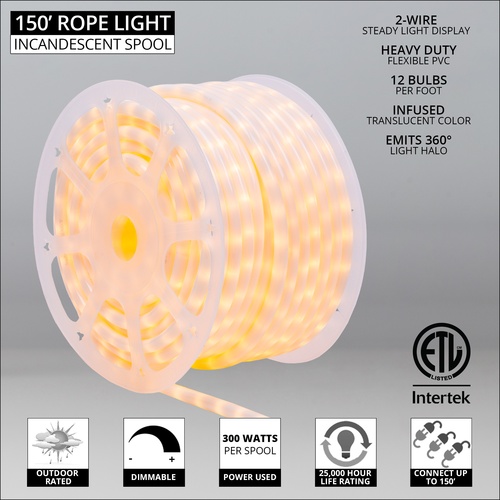 Rope Light 150' Pearl White Rope Light Commercial Spool, 120 Volt