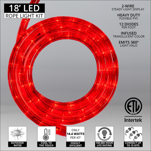 LED Rope Lighting 18' Red LED Rope Light, 120 Volt
