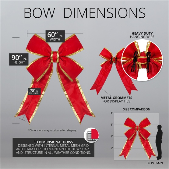 15" Red with Gold Trim Structural 3D Nylon Christmas Bow