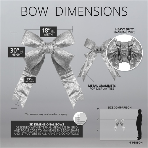 18" Silver Decorative 3D Glitter Christmas Bow
