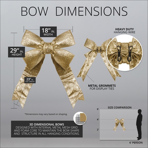 18" Gold Decorative 3D Glitter Christmas Bow