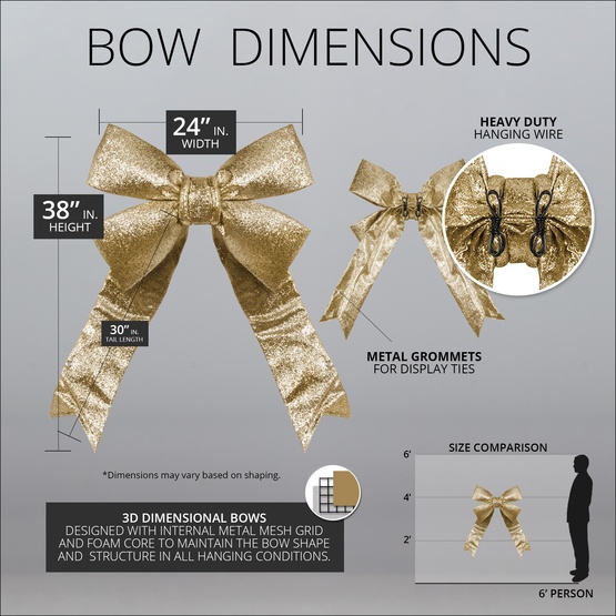 24" Gold Decorative 3D Glitter Christmas Bow