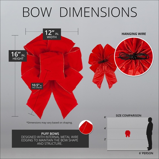 12" Red Puff Velvet 7-Loop Indoor Christmas Bow