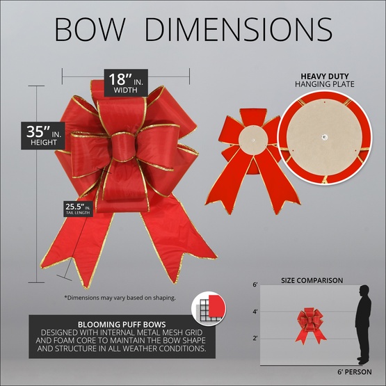 18" Red with Gold Trim Blooming Puff Nylon Christmas Bow