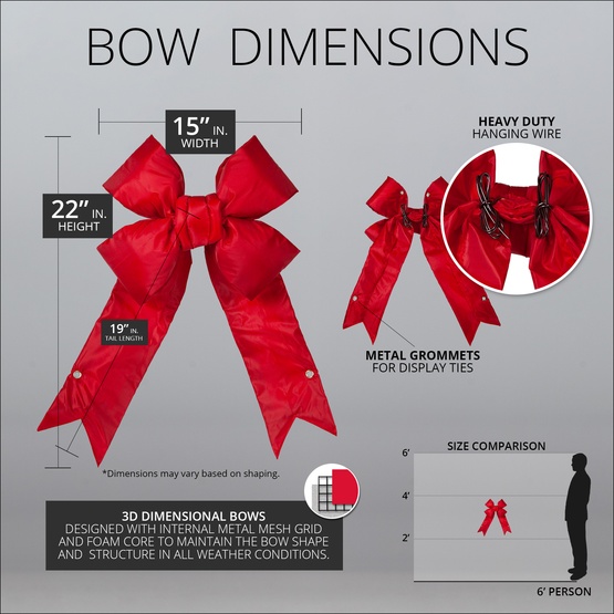 15" Red Structural 3D Nylon Christmas Bow