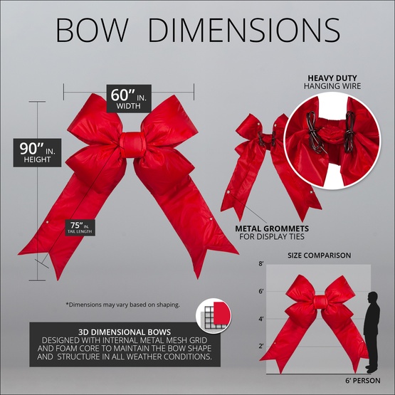 15" Red Structural 3D Nylon Christmas Bow