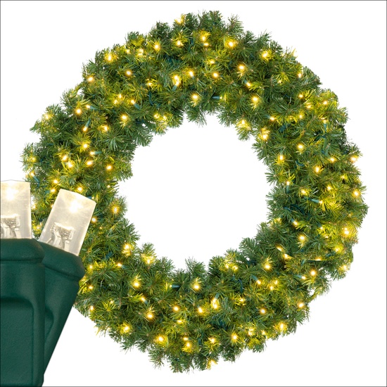 36" Pre-lit Commercial Olympia Pine LED Holiday Wreath, 150 Warm White Lights