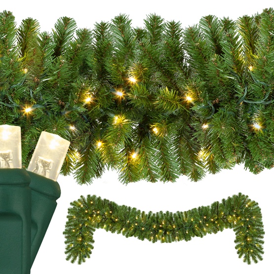 9' x 14" Sequoia Fir Prelit Commercial LED Christmas Garland, 100 Warm White Lights