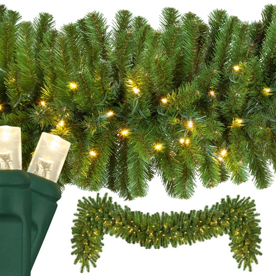 9' x 18" Sequoia Fir Prelit Commercial LED Christmas Garland, 100 Warm White Lights