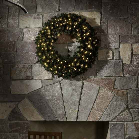 36" Pre-lit Commercial Olympia Pine LED Holiday Wreath, 150 Warm White Lights