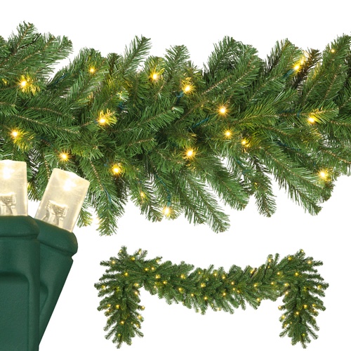 9' x 14" Olympia Pine Prelit Commercial LED Christmas Garland, 100 Warm White Lights