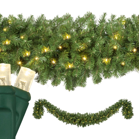 9' x 18" Olympia Pine Prelit Commercial LED Swag Christmas Garland, 150 Warm White Lights