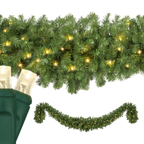 9' x 18" Olympia Pine Prelit Commercial LED Swag Christmas Garland, 150 Warm White Lights