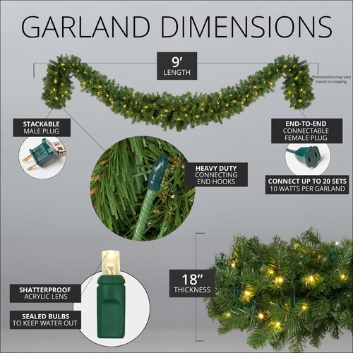 9' x 18" Olympia Pine Prelit Commercial LED Swag Christmas Garland, 150 Warm White Lights