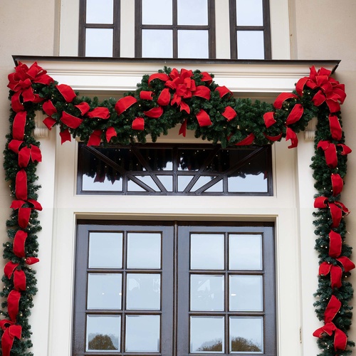 9' x 18" Olympia Pine Prelit Commercial LED Swag Christmas Garland, 150 Warm White Lights