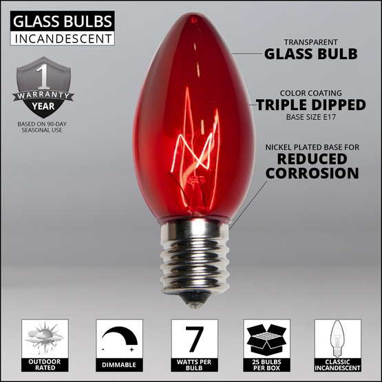 C9 Red / Green Commercial Christmas String Lights, 50 Lights, 50'